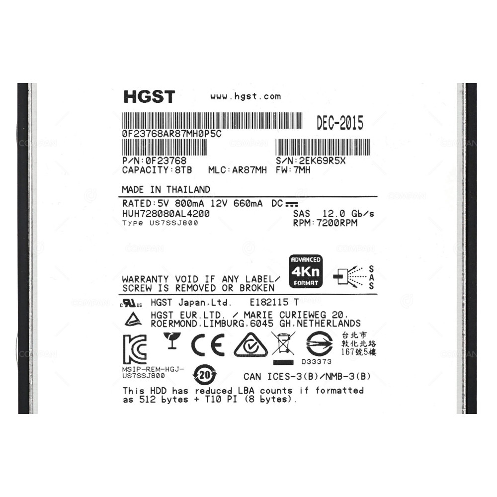 02350MQH HUAWEI HDD 8TB 7.2K SAS 12G 4KN 3.5 LFF FOR OCEANSTOR 5500 V3